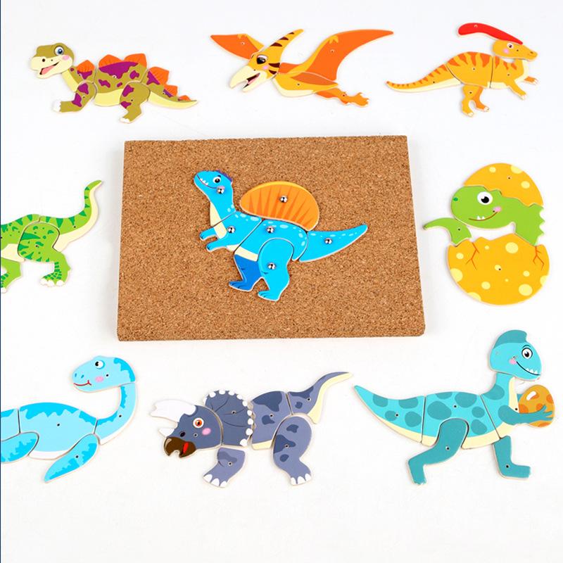 Wooden Knocking Puzzle Children Toys Cork Wooden Hammer Knocking Thumbtack Universe Traffic Animal Puzzle Educational Toys Set