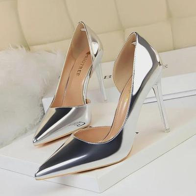 Elegant European & American Style Stiletto Heels - Pointed Toe, Metallic Heels, Side Cutout Design.