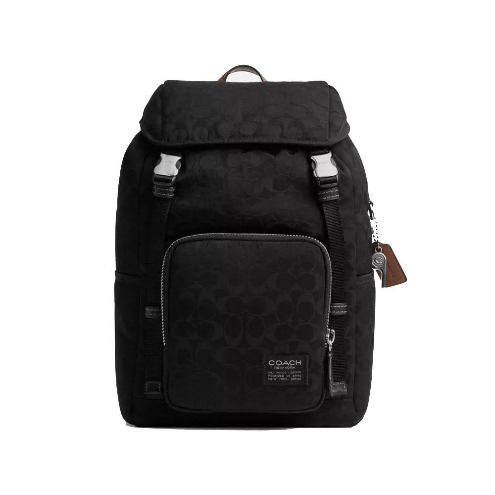 Coach Men's Black Logan 27 Drawstring Closure Adjustable Shoulder Strap Fabric Backpack Large Backpack Cdu99-Blk