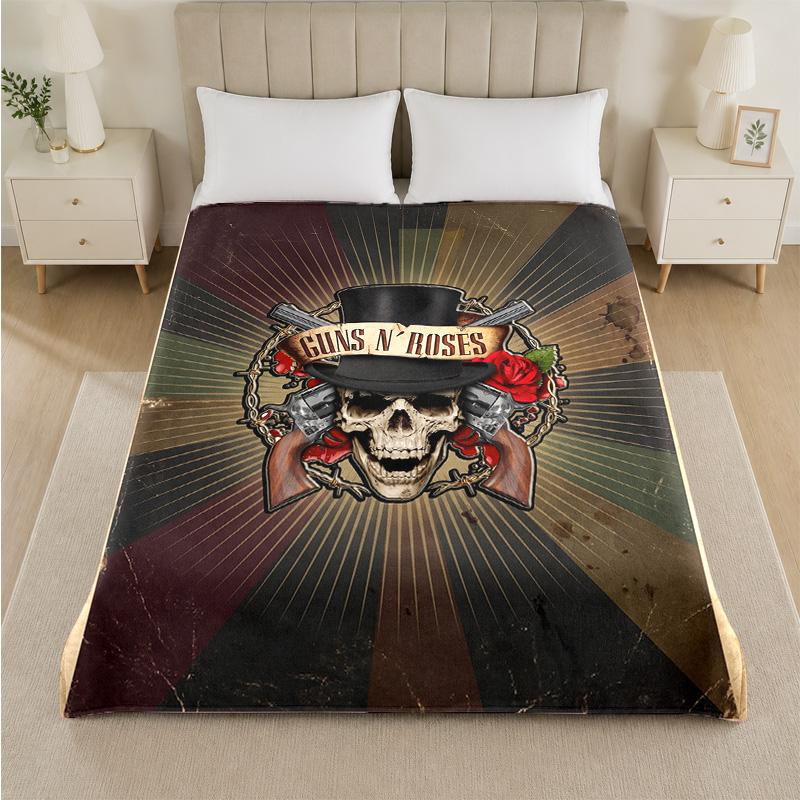 Guns N’ Roses Print Flannel Blanket Cozy Lightweight Plush Throw Blanket For Bed Sofa Household Use