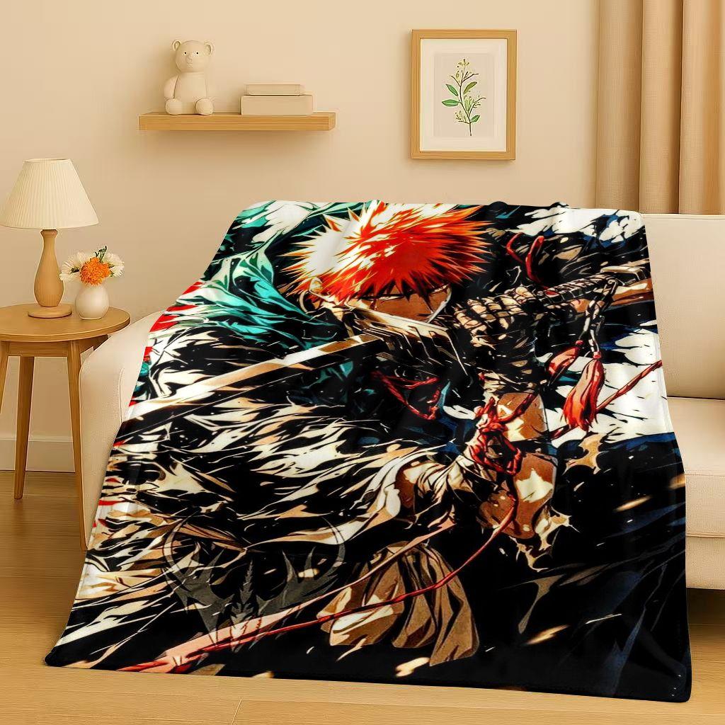 Anime Bleach Kurosaki Ichigo Cartoon Flannel Blanket,Ultra Soft Warm Plush Throw for Home Bedroom Bed Sofa Cover Travel Kid Gift