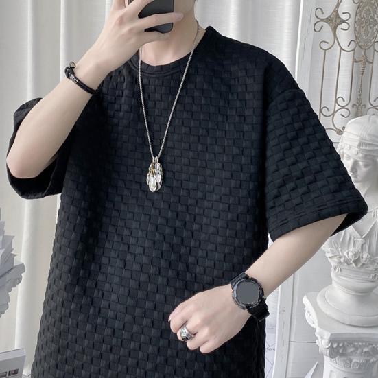 O-Neck Short Sleeve 3D Waffle Men T-shirt Summer Solid Color Simple Tee Shirt Streetwear