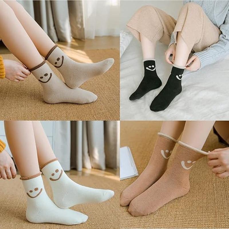 1-10Pair Smiley Face Snow Socks Thick Terry Loop Mid Calf for Winter Sports Home Comfort Moisture Wicking Warm Socks