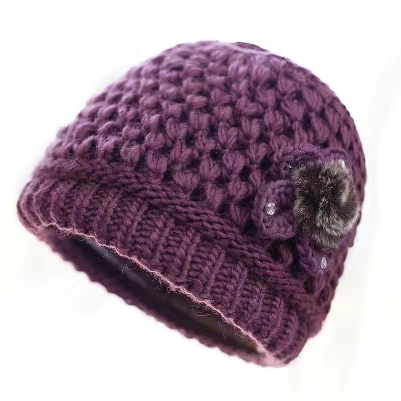 Middle-aged and Elderly Hats for Women, Thickened and Velvet Old People's Hats In Winter, Warm Mother Hats, Old Women's Autumn Knitted Wool Hats