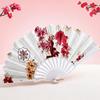Shop Styling Plastic Folding Hand Fan with Flower Pattern, White Carved Handle for Home Display and Event Styling