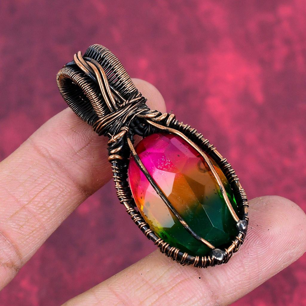 Faceted multi tourmaline pendant copper wire wrapped pendant handmade pendant multi tourmaline gemstone jewelry wedding gifts copper jewelry