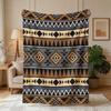 [2D FLAT PRINTING] 1pc Earth-Toned Navajo Stripe Geometric Theme Flannel Blanket - Large Size, Soft, Lightweight, And Warm, Suitable for All Seasons -