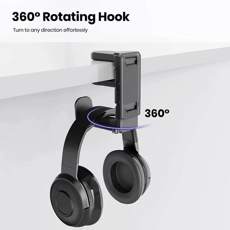 2-in-1 Gaming Headset Stand with Controller Hook - Rotating Adjustable Desk Mount Hanger for Headphones & Gamepad, Space-Saving