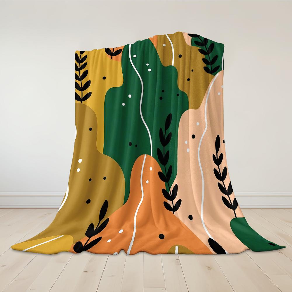 Autumnal Plant Shapes Flannel Blanket Warm Soft Halloween Christmas Couch Warm Cozy Decorative Decor Gift for All Season