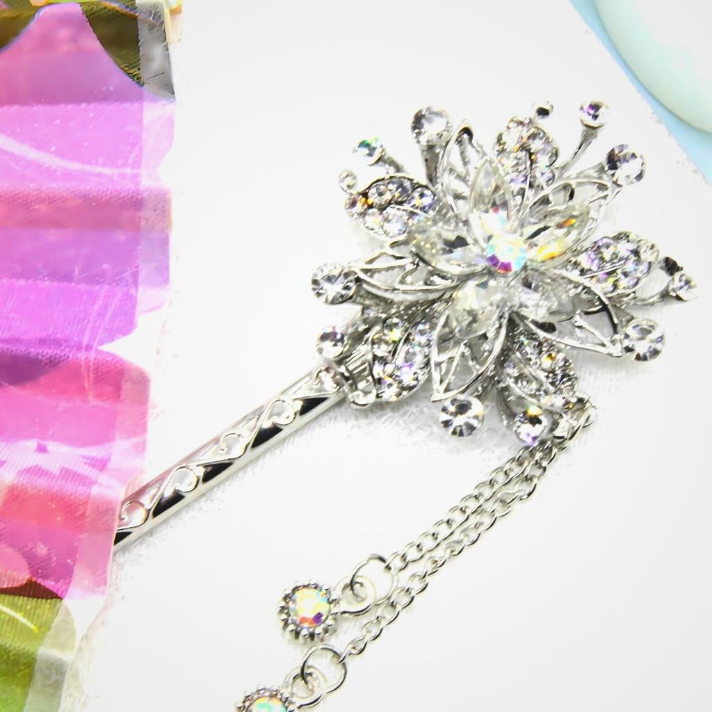 [Miaomyao] Miaomyao Hairpin (Kanzashi) - Single Hair Ornament for Japanese Traditional Clothing (Tomesode, Kimono, Etc.) - Metal, Silver, Crystal,