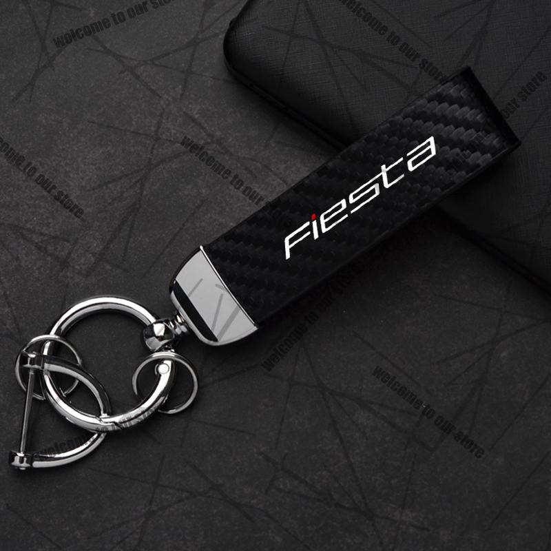 AAAMG1 Car Keychain For Ford Fiesta ST MK6 MK7 MK8 Logo Carbon Fiber Leather Zinc Alloy Emblem Key Chain Accessories