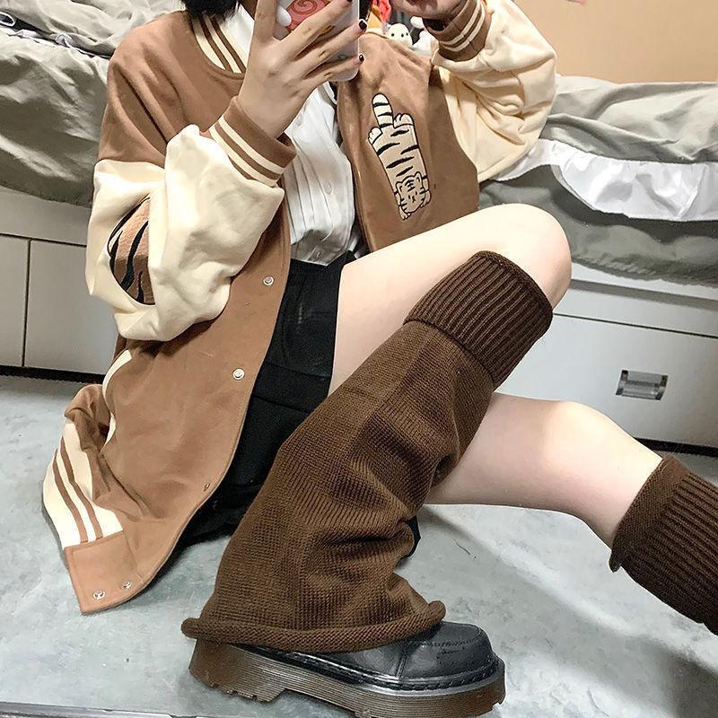 JK Style Solid Color Korean Mid Calf Socks Knit Leg Warmers Stacked Japanese Harajuku Thermal Student Socks Versatile Slouch Socks