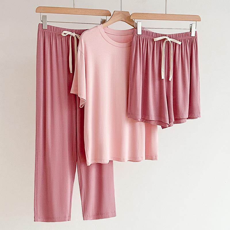 2024 Women's Loose Modal Three-Piece Pajama Set: Breathable & Comfortable for Spring/Summer, Versatile Indoor/Outdoor Wear