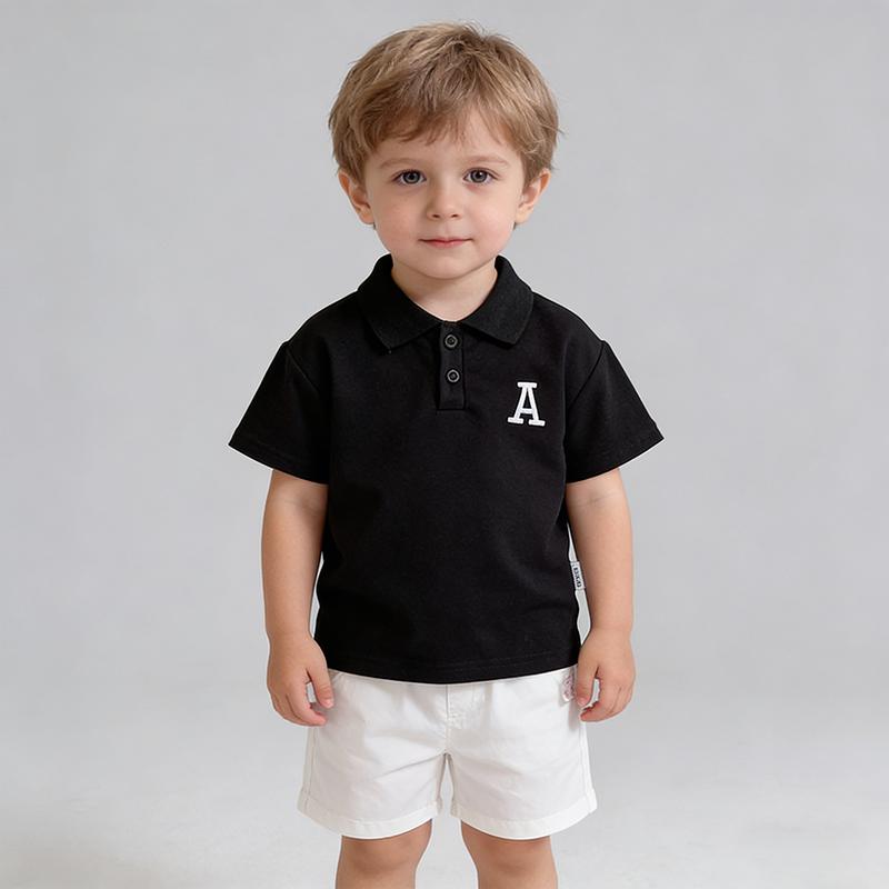 

Літній комплект для хлопчика з коротким рукавом 0-5 років Дитяча футболка-поло з принтом літер + повсякденні шорти Комплект з двох предметів Високоякісний Дитячий одяг XXL чорний