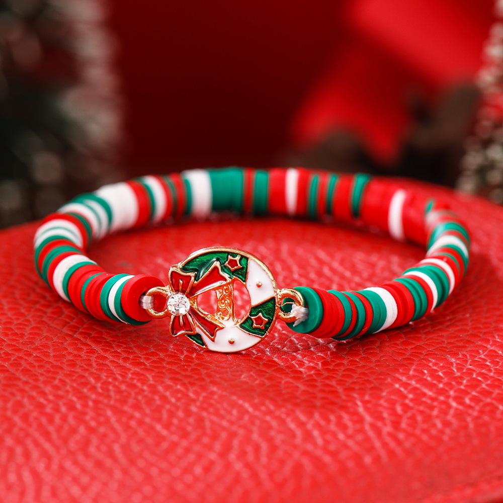 European and American Christmas soft pottery bracelet, new Christmas alloy accessories red, green and white soft pottery elastic rope bracelet