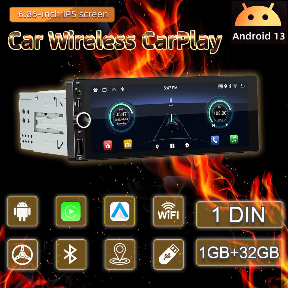 

6.9 Універсальне Авторадіо Android 1 Din Бездротовий CarPlay Wifi Android-Auto Bluetooth GPS Мультимедійний Програвач Головний Пристрій 1+32GB,with carplay