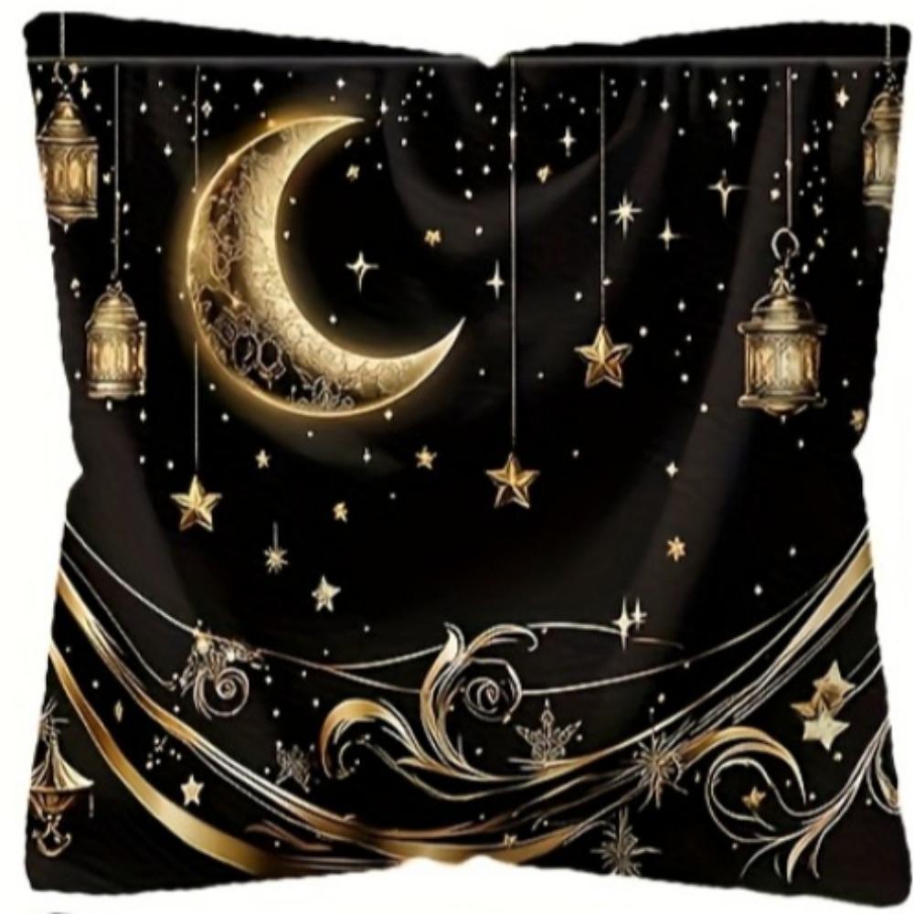 Ramadan Cushion Covers Moon Crescent Stars Lantern Printed Square Pillowcase Zipper Closure for Living Room Festival Decorations