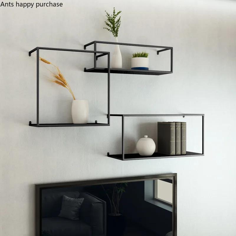 Wall Wrought Iron Shelf Home Storage Rack Living Room Shelf Background Wall Decoration Partition Potted Plant Frame Book Rack