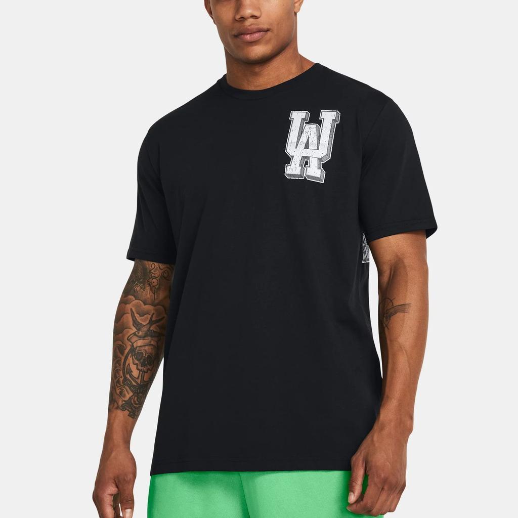 Under Armour Logo Print Round Neck Short Sleeve T-Shirt Men Tops Black 1382832-001