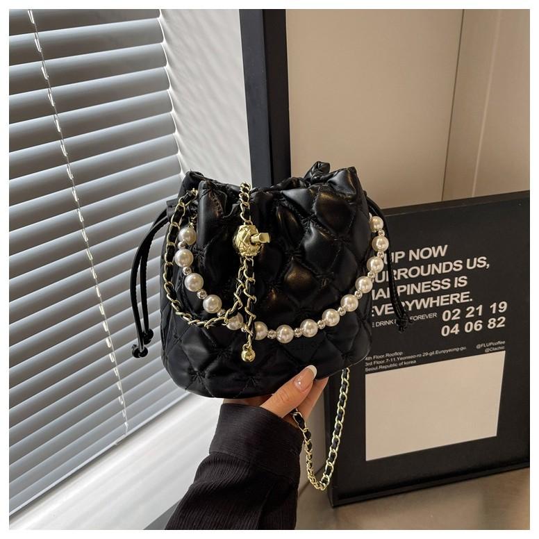IELGY Summer Diamond Embroidered Bucket Bag All-Match Chain Crossbody Bag