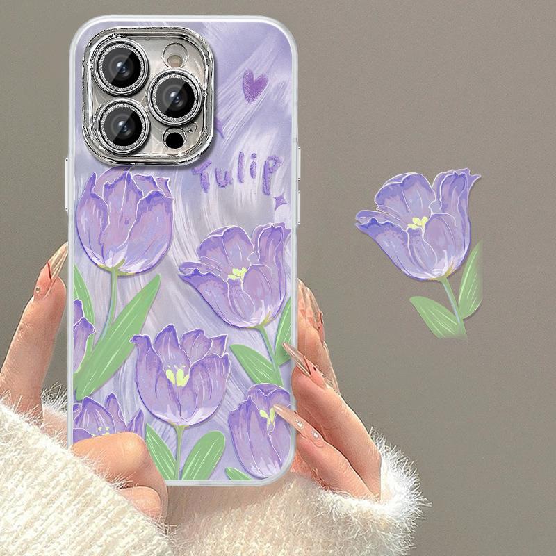For iPhone 15 Pro Max Case Tulip Flower Pattern Printing Soft TPU Phone Cover