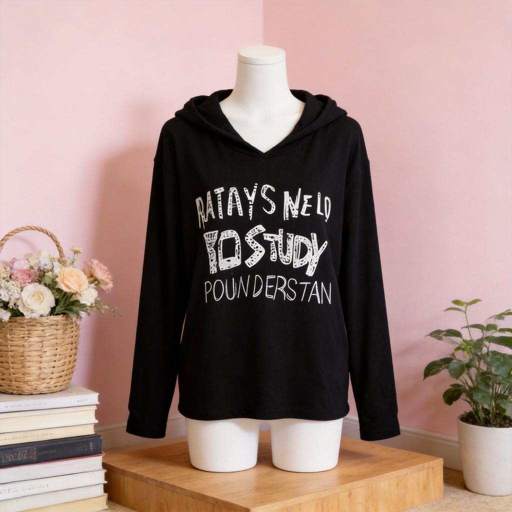 T Shirt Women Long Sleeve Print Polyester Casual Loose Fit For Office Wear