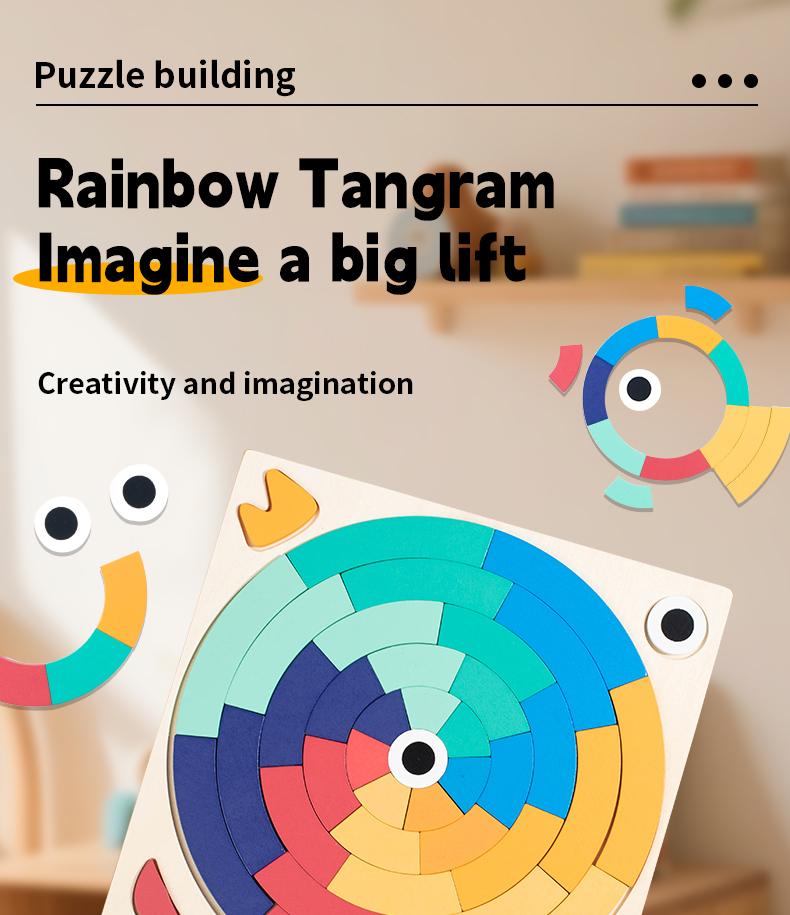 3D DIY Jigsaw Puzzle Rainbow Blocks - Kids Creative Brain Teaser Educational Wood Toy Baby Fun Variety Matching Educational Play