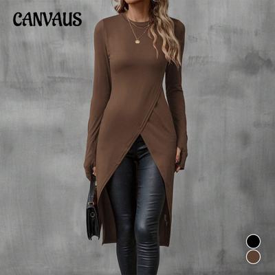 Women's Autumn Long Sleeve Sexy Slit Round Neck Fashion Slim Fit Cover Buttock Dress