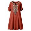 Damen Freizeit lockerer Schnitt besticktes Kleid Kurzarm V-Ausschnitt schlichtes Tunikakleid mit Taschen Leicht bequem