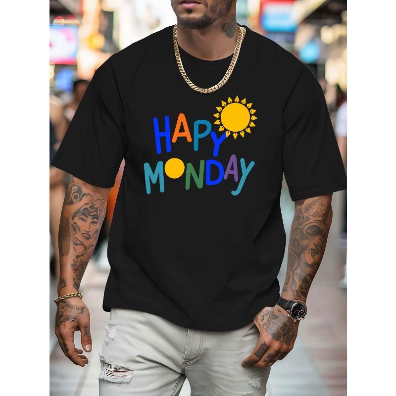 European Size Happy Monday! Check Out This Trendy Short-Sleeved Men'S T-Shirt for Summer, Featuring a Stylish Print.Versatile And Breathable Top