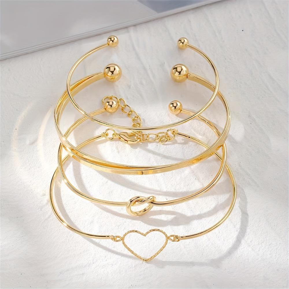 4pcs/set Vintage Alloy Bracelets Set Men's Fashion Woven Twist Texture Bangles for Women Golden Fashion Zircon Streetwear Gifts
