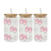 Clear Libbey Glasses Wraps Bow Theme Cup Decals Creative Pink Bow Decals  For 16Oz Glass Cup