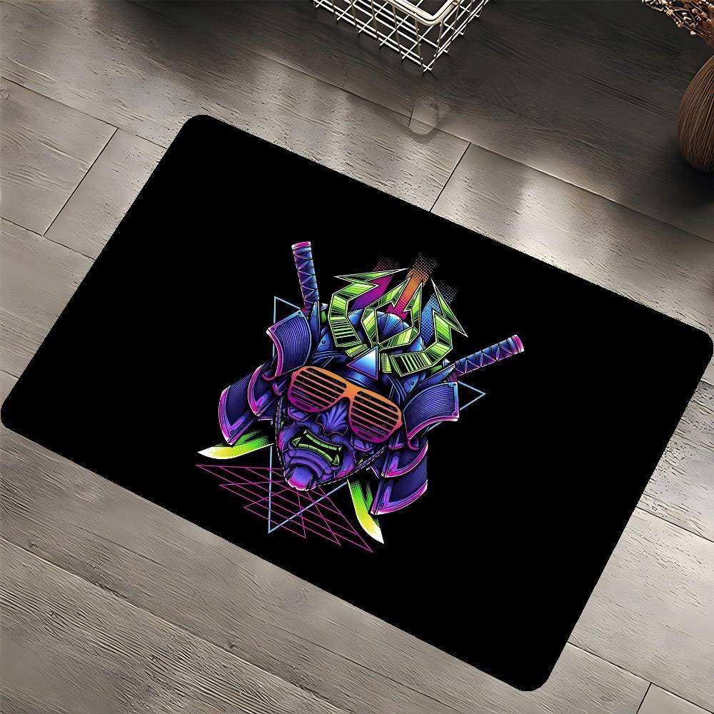 C-Cyberpunk Samurai Logo Flur Teppich Waschbar Rutschfest Wohnzimmer Sofa Stühle Bereichsmatte Küche Fußmatte Bereichsteppich