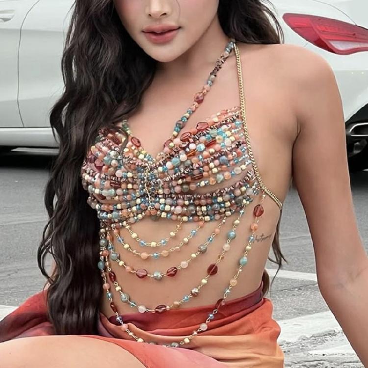 Hollow Beaded Body Chain Strap Top With Comfortable 64-92cm Bust Bustier Women's Evening Party Tank Chain