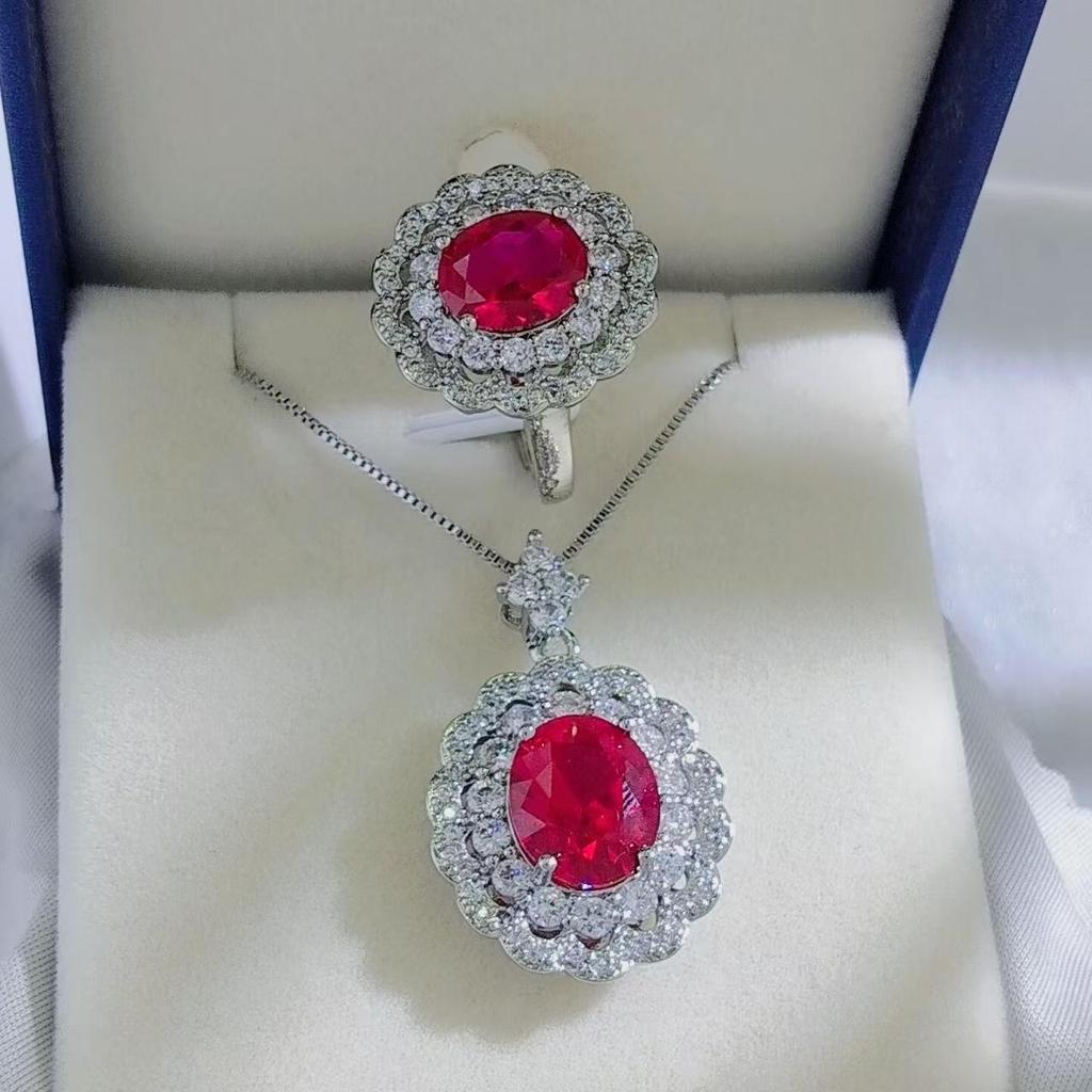 Princess Diana-Inspired Sapphire & Tanzanite-Colored Gemstone Ladies' Ring and Pendant Set