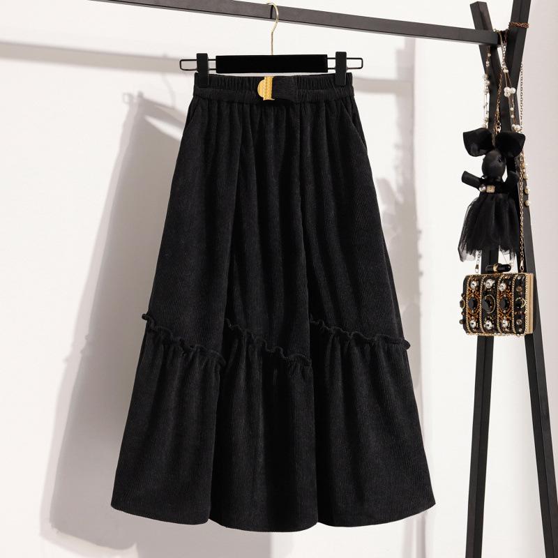 Women s Plus Size High Waist Irregular Corduroy Maxi Skirt 2XL хаки