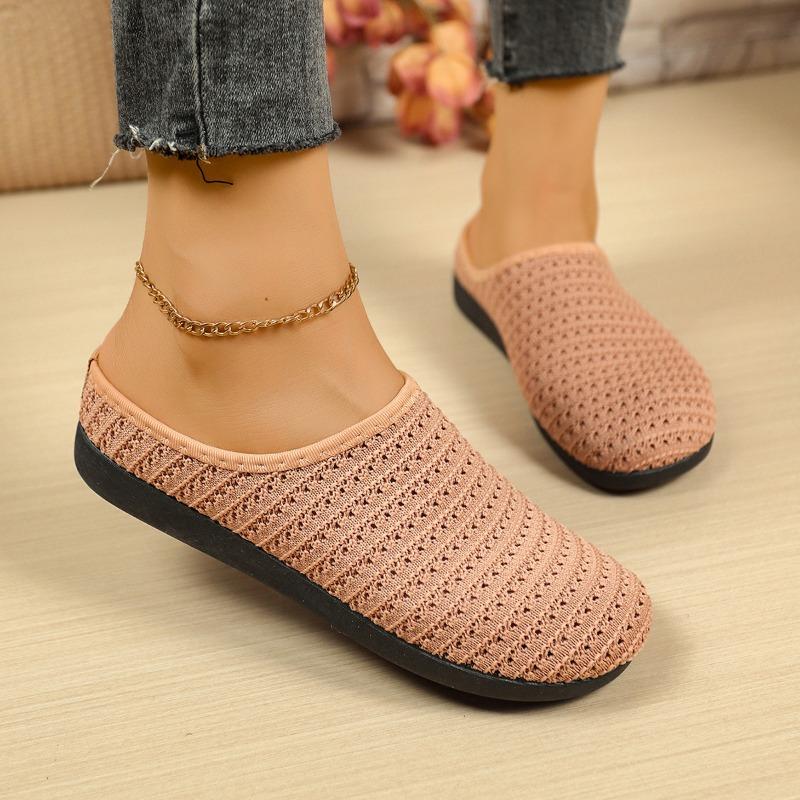 Woven summer women's shoes, one pedal, fly-woven breathable half-towed bag head flat bottom, casual versatile fisherman shoes