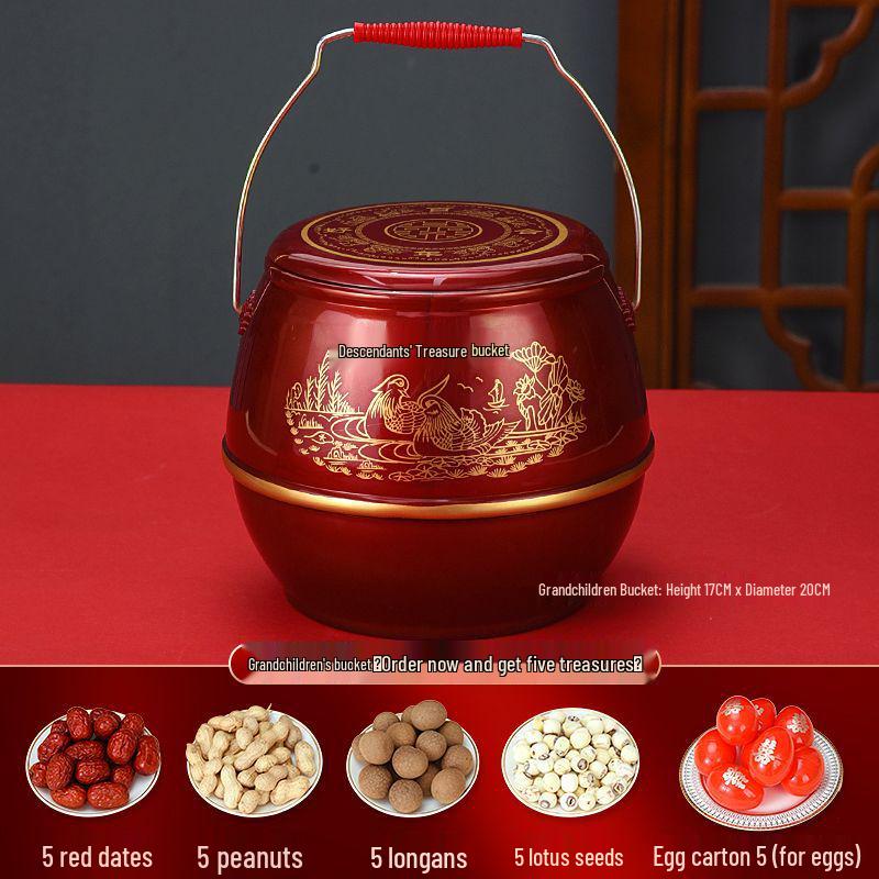 Prosperity Wedding Bride Dowry Bucket - Happy Plastic Spittoon & Small Toilet Set