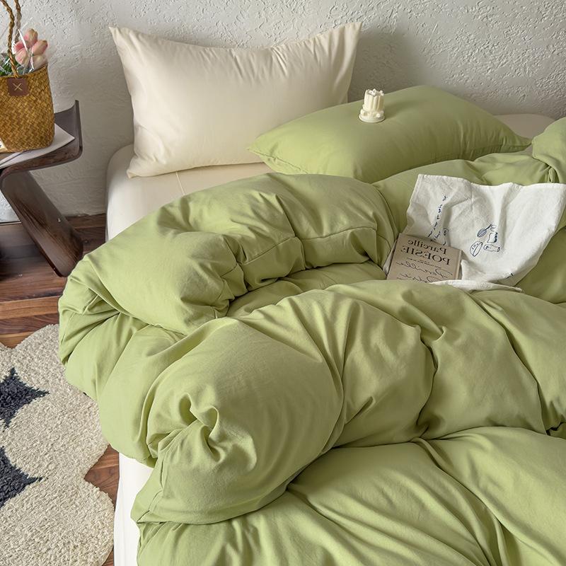Solid Color Mixed and Matched Washed Cotton 4-piece Set Bed Sheet 4-piece Bed Hat Four-piece Set Simple and Comfortable