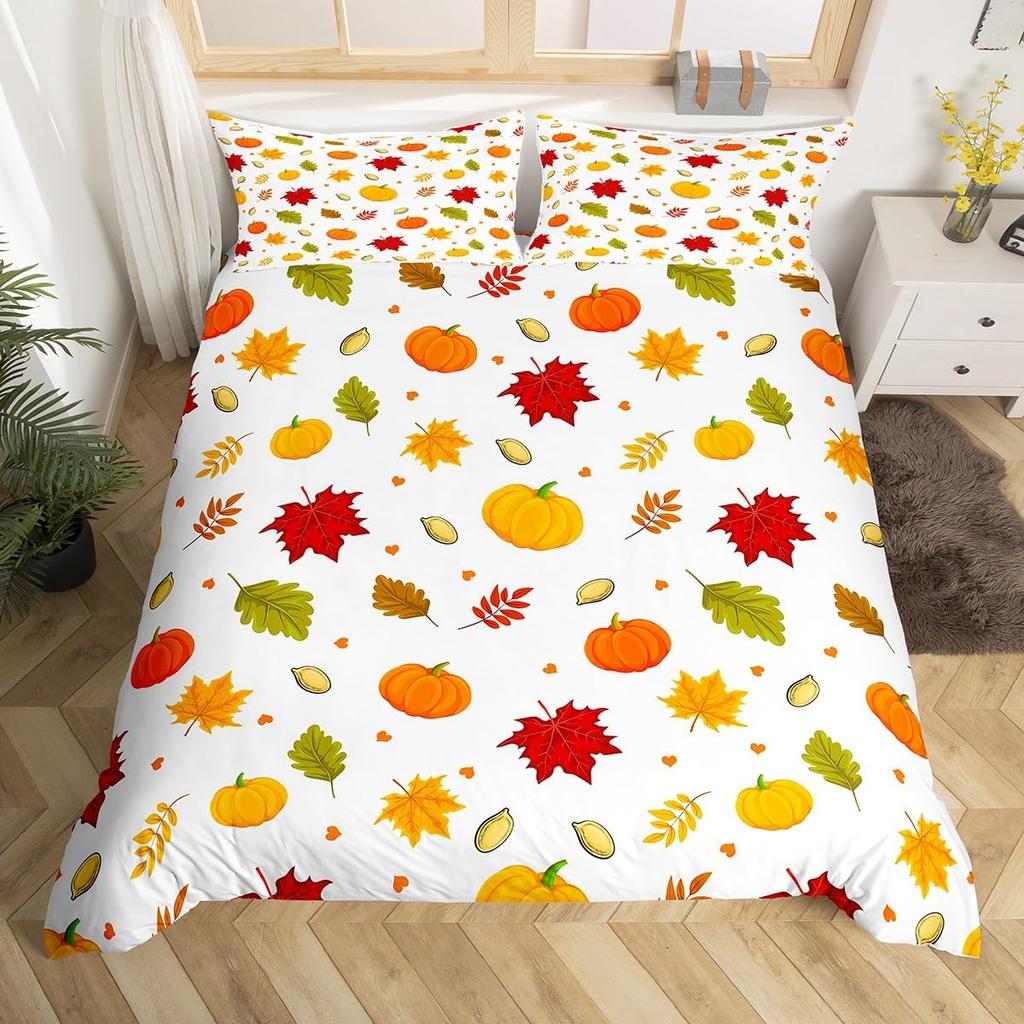 Maple Leaf Duvet Cover Queen Autumn Leaves Bedding Set Old Wooden Plank Vintage Comforter Cover for Boys Adults Room/Cabin Decor