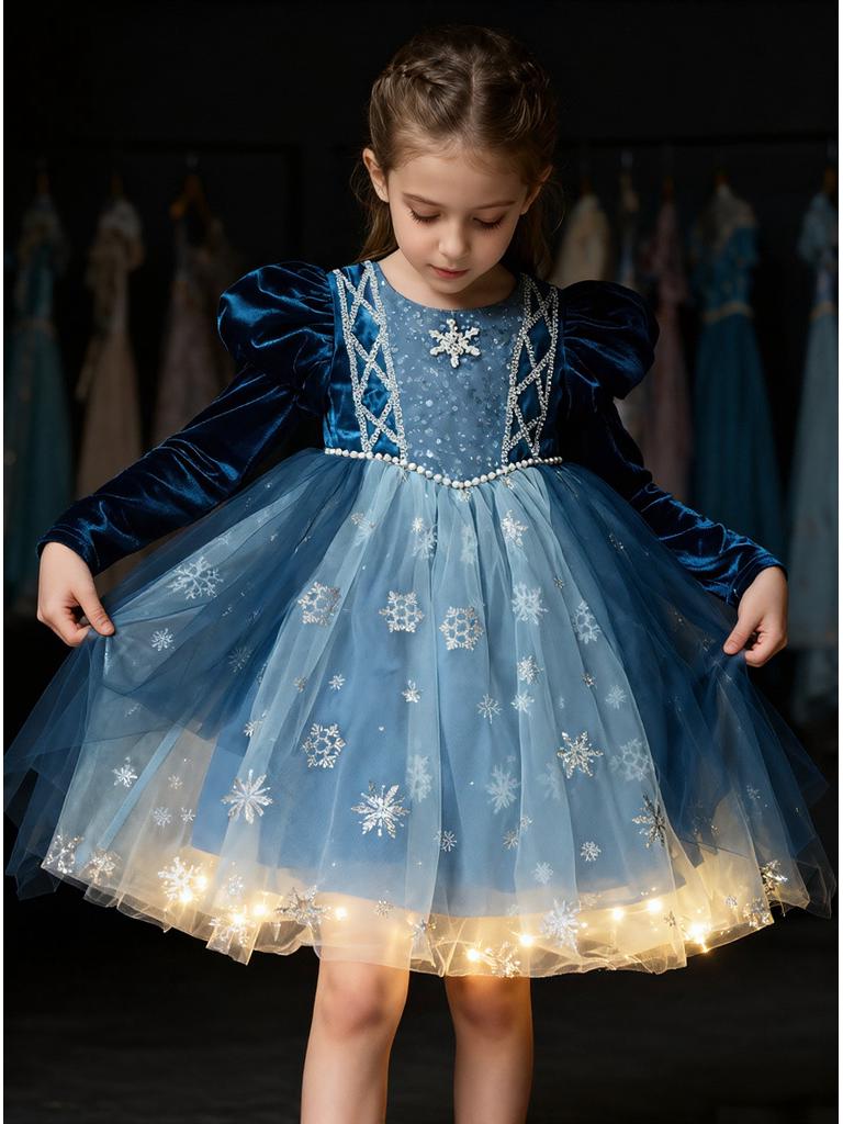 2025 Autumn/Winter Frozen Princess Elsa Long Sleeve Dress for Halloween and Holiday Gifts