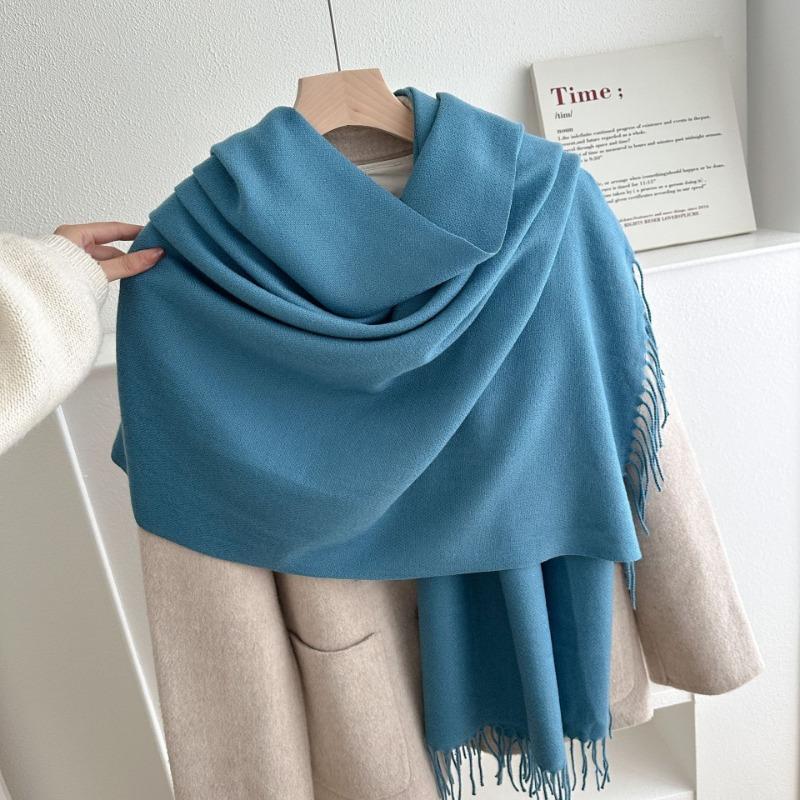 New Solid Color Fringed Scarf Men's and Women's Autumn and Winter Thickened Versatile High-end Shawl Imitation Cashmere Fashion Scarf