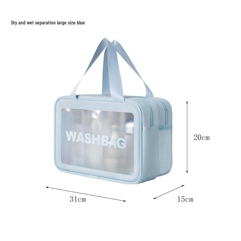 Women's Large-Capacity Waterproof PU Makeup Bag - Transparent, Thickened Design for Wet & Dry Separation