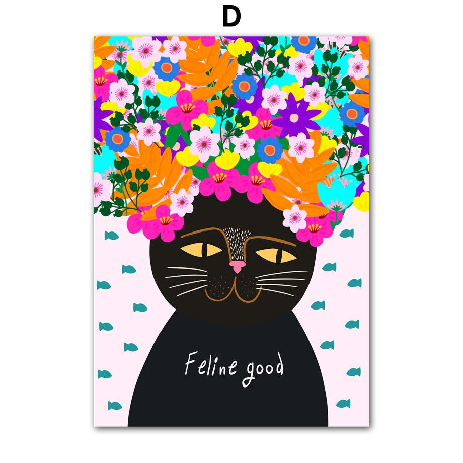 Flower Girl Miss Cat Colorata Pop Art Soggiorno Decorazione Poster e stampe Wall Art Canvas Painting Pictures Home Decor