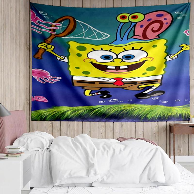 SpongeBob SquarePants Print Tapestry, Backdrop, Easy Setup, Ideal for Bedroom, Office & Living Room, with Aesthetic Wall Hanging Decor.