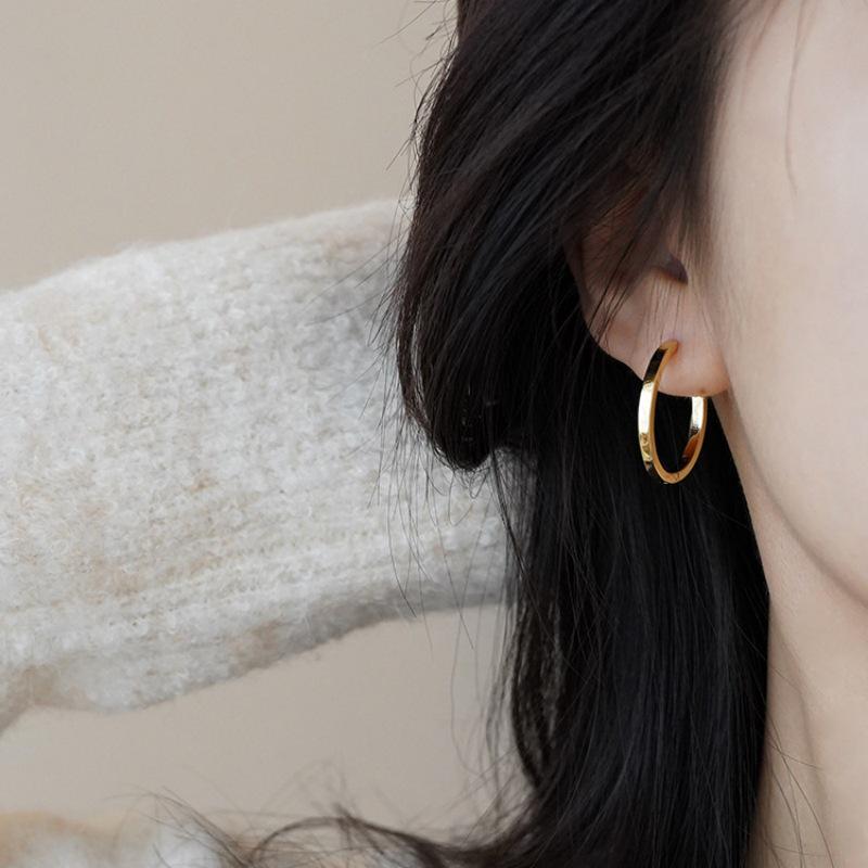 French-Inspired S925 Silver Hoop Earrings with Unique Design for Women