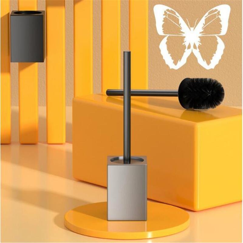 Tuqiu Black Toilet Brush Holder with Brush Aluminum White/Grey Bathroom Toilet Scrub Cleaning Brush Holder Set