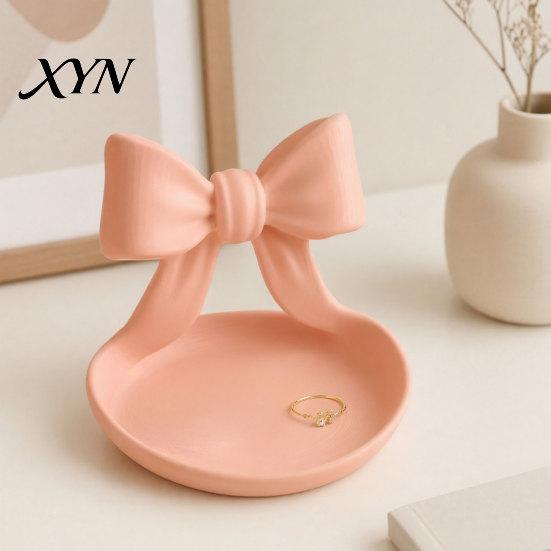 Versatile Home Decor Tray 3D Printed Bow Jewelry Organizer Tray, Decorative Ribbon Ring Holder for Beauty Accessory Rings Earrings Necklace,