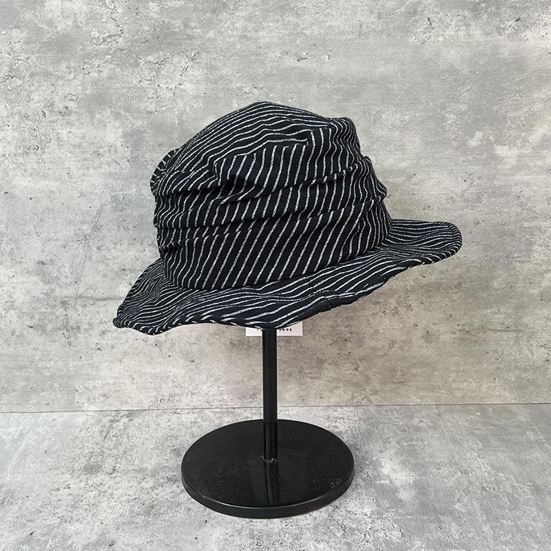 

Edition Niche Design Cotton And Linen Pleated Striped Flat Top Bucket Hat Casual Versatile Sun Hat Small Fresh Basin Hat M（56-58cm）
