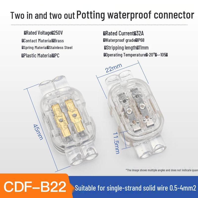 Compact Waterproof 2-In 2-Out Quick Wiring Terminal for Single Strand Hard Wire